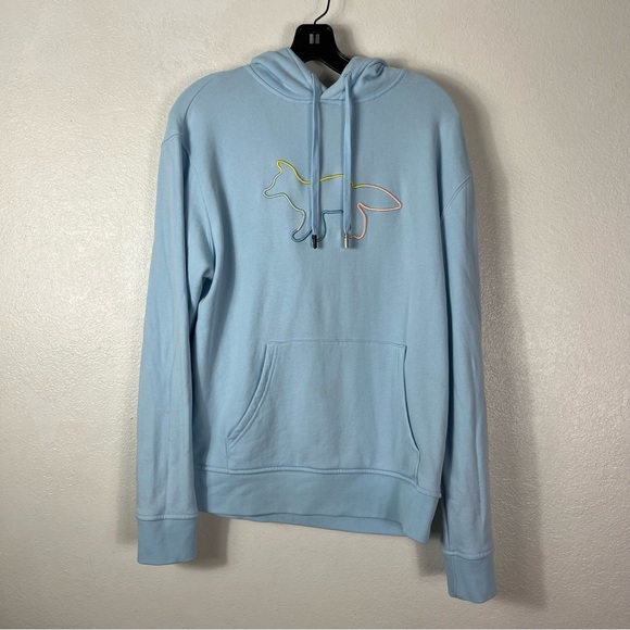 MAISON KITSUNÉ RAINBOW FOX EMBROIDERED HOODY SMALL Baby Blue Light Blue Pullover - Picture 1 of 8